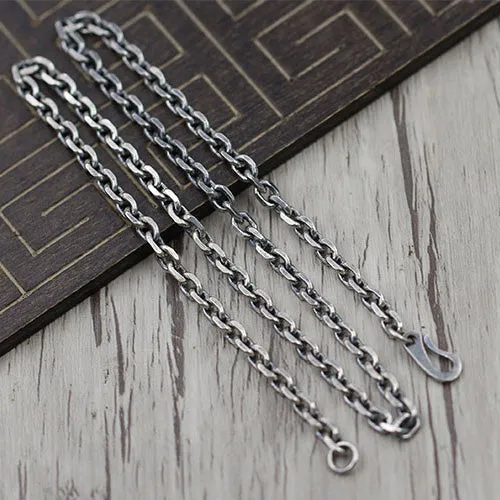 Real Solid 925 Sterling Silver Classical Cuboid Chain Men Necklace 18"-32"
