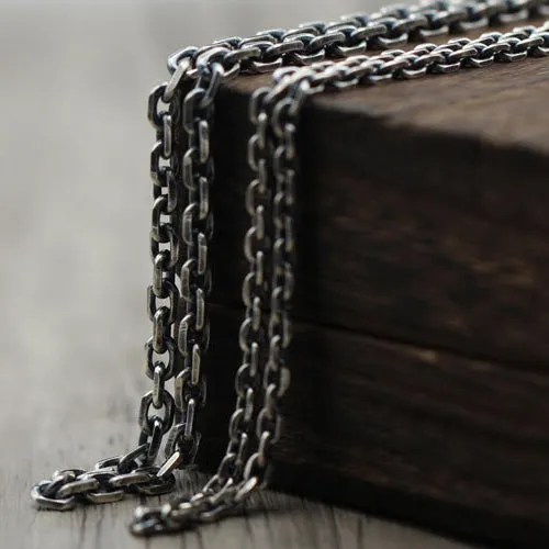 Real Solid 925 Sterling Silver Classical Cuboid Chain Men Necklace 18"-32"