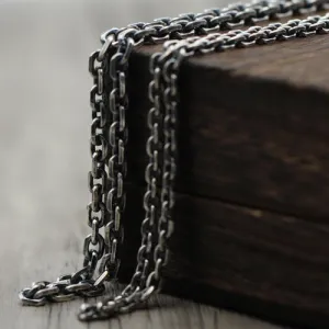 Real Solid 925 Sterling Silver Classical Cuboid Chain Men Necklace 18"-32"