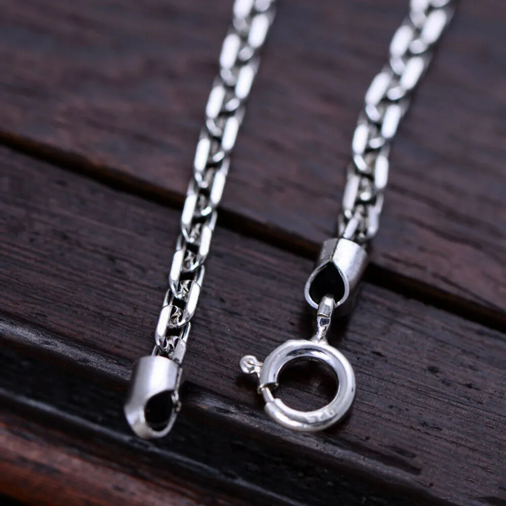 Real Solid 925 Sterling Silver Necklaces Classical Cuboid Loop Chain 18"-32"