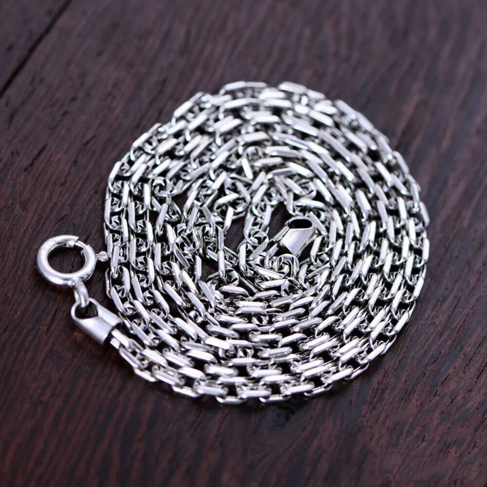 Real Solid 925 Sterling Silver Necklaces Classical Cuboid Loop Chain 18"-32"