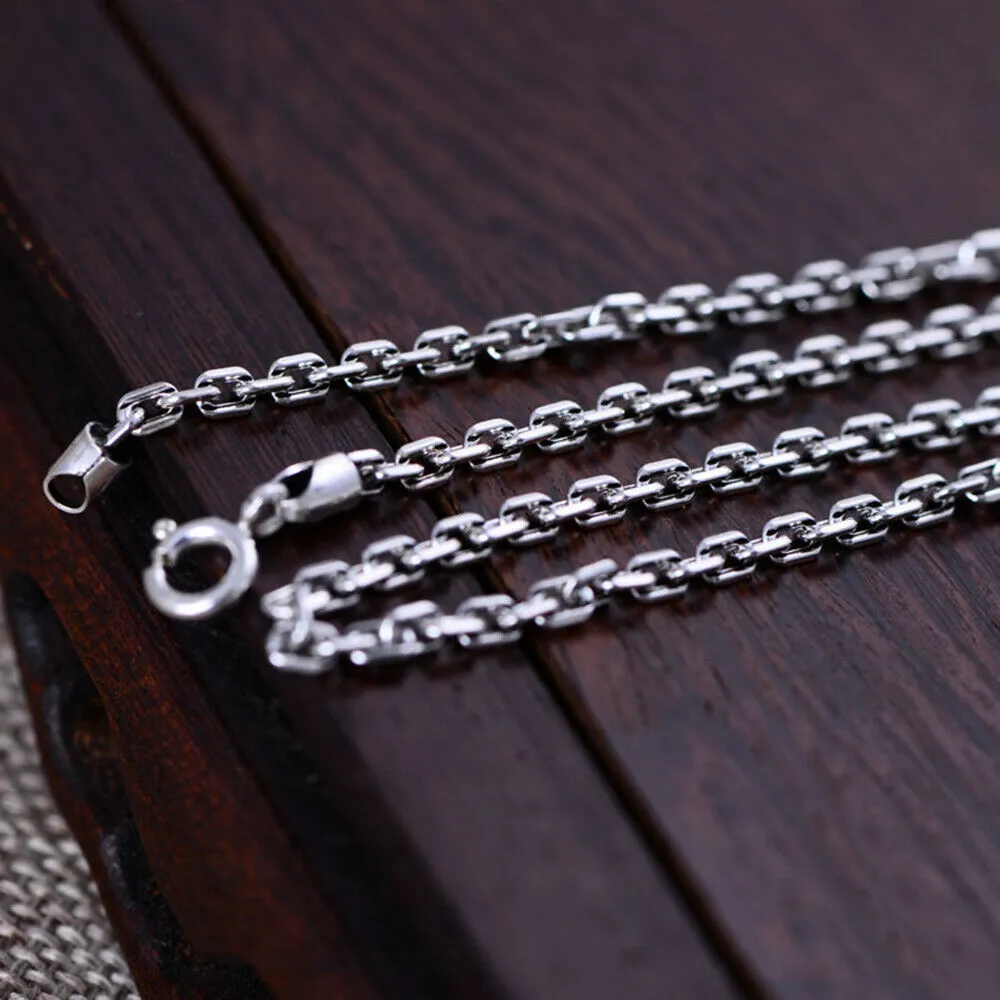 Real Solid 925 Sterling Silver Necklaces Classical Cuboid Loop Chain 18"-32"