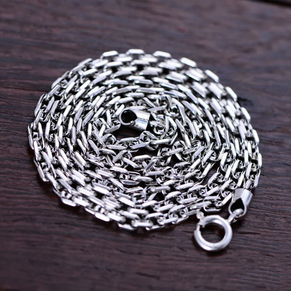 Real Solid 925 Sterling Silver Necklaces Classical Cuboid Loop Chain 18"-32"