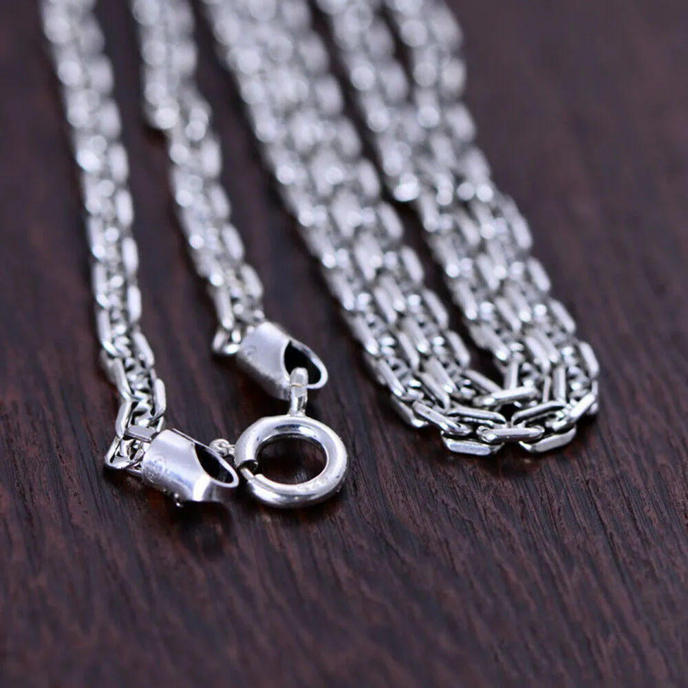 Real Solid 925 Sterling Silver Necklaces Classical Cuboid Loop Chain 18"-32"