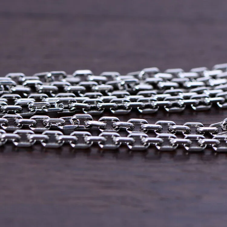 Real Solid 925 Sterling Silver Necklaces Classical Cuboid Loop Chain 18"-32"