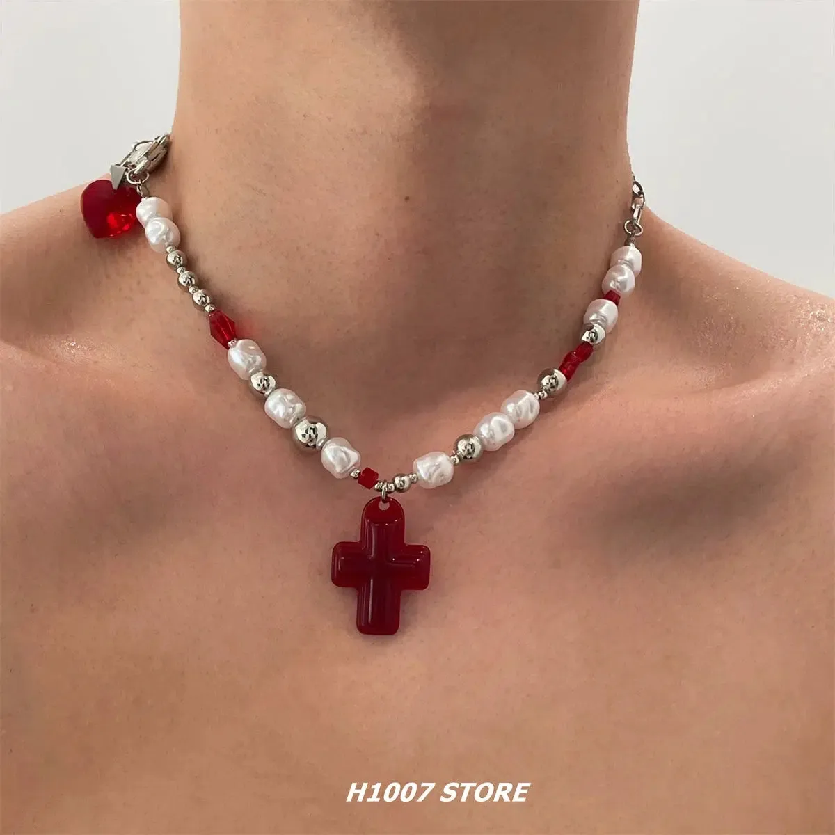 Red Cross Pendant Necklace