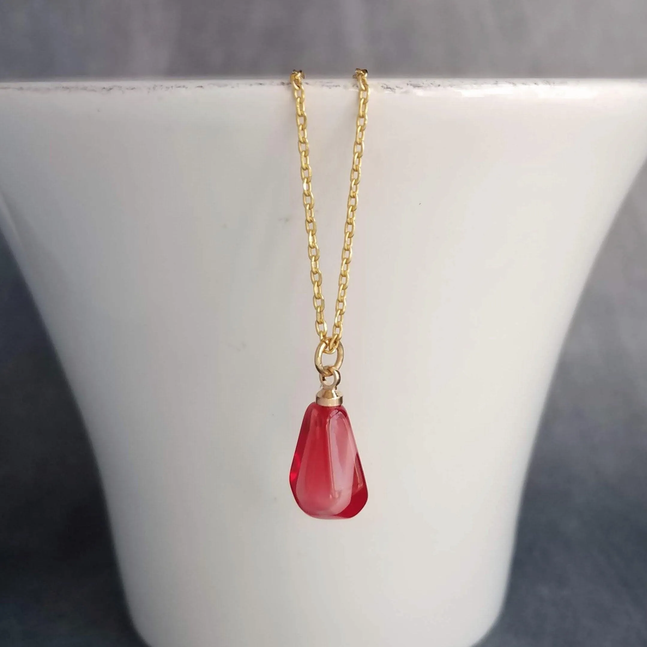 Red Pomegranate Seed Necklace, small light red pendant, thin delicate chain, seed fruit necklace, fertility necklace, pomegranate seed charm