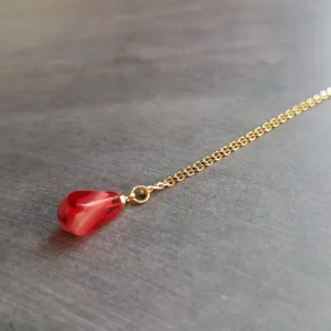 Red Pomegranate Seed Necklace, small light red pendant, thin delicate chain, seed fruit necklace, fertility necklace, pomegranate seed charm