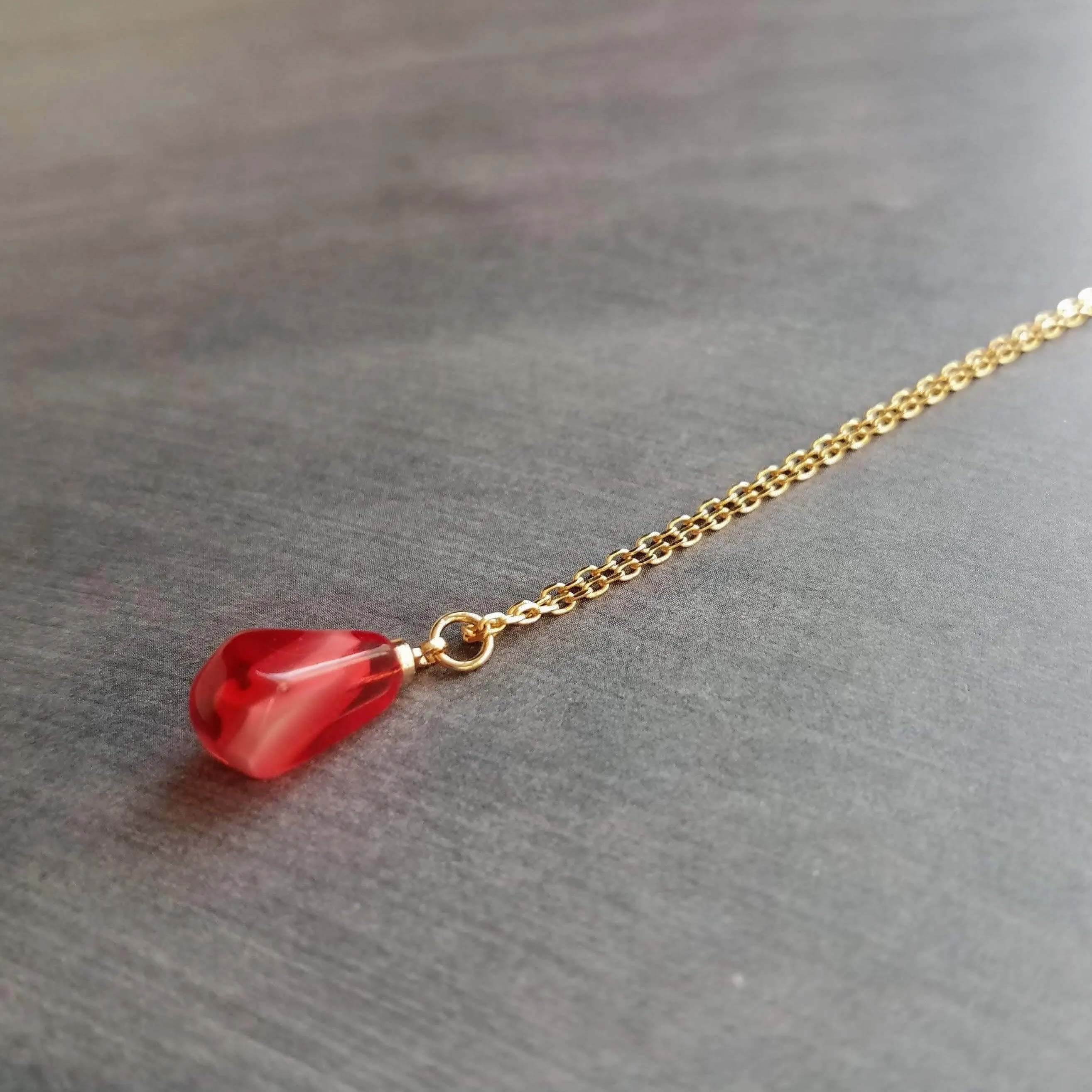 Red Pomegranate Seed Necklace, small light red pendant, thin delicate chain, seed fruit necklace, fertility necklace, pomegranate seed charm