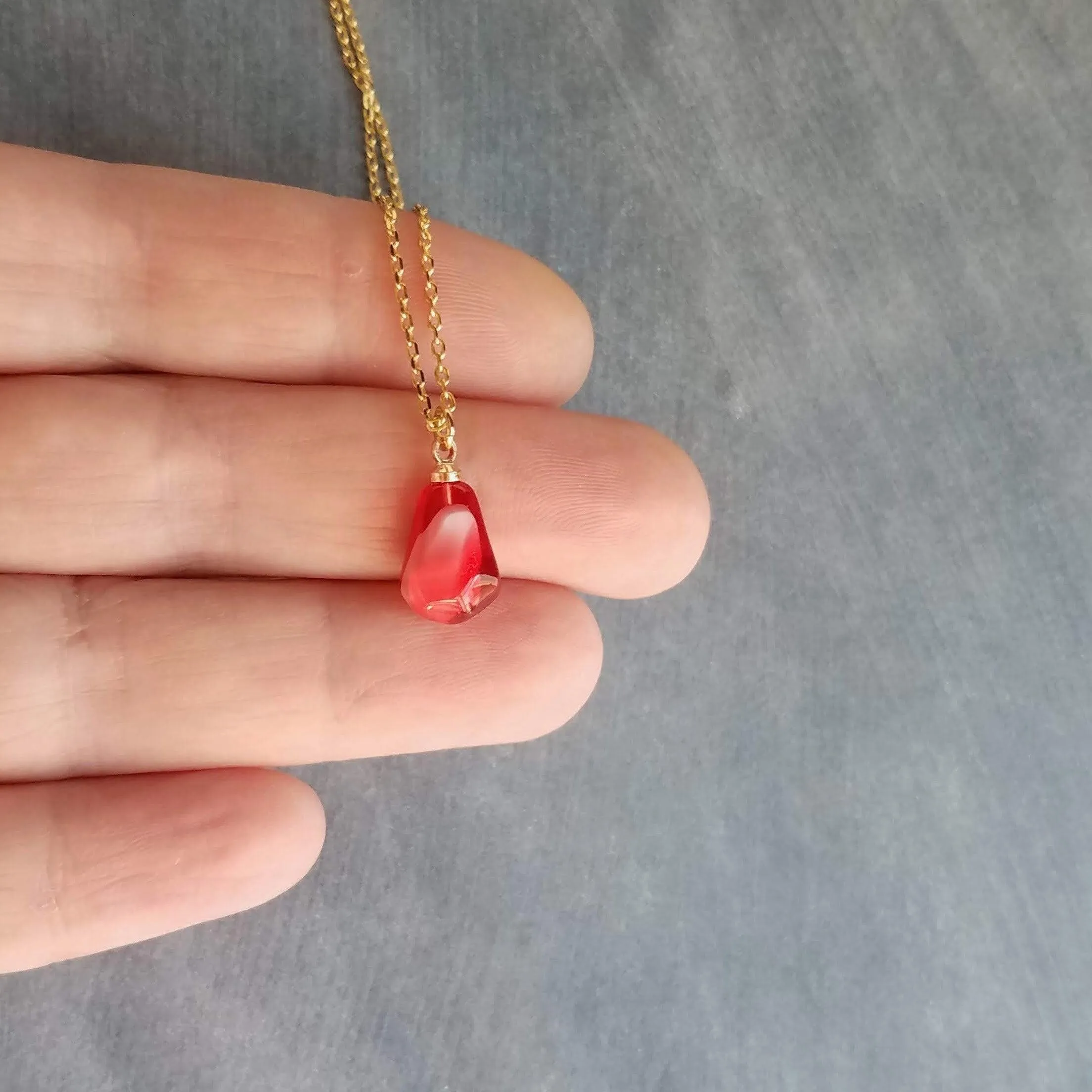 Red Pomegranate Seed Necklace, small light red pendant, thin delicate chain, seed fruit necklace, fertility necklace, pomegranate seed charm