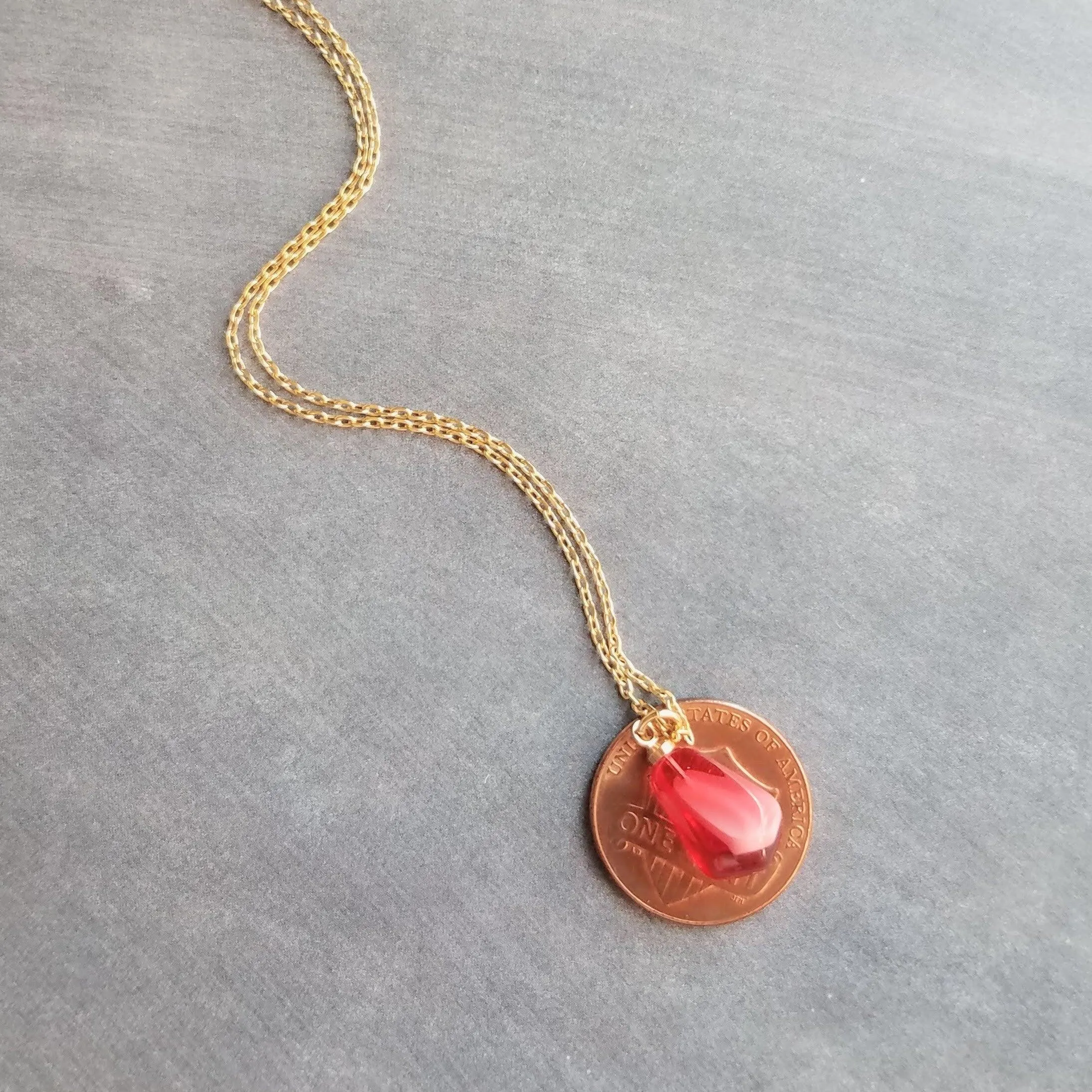 Red Pomegranate Seed Necklace, small light red pendant, thin delicate chain, seed fruit necklace, fertility necklace, pomegranate seed charm
