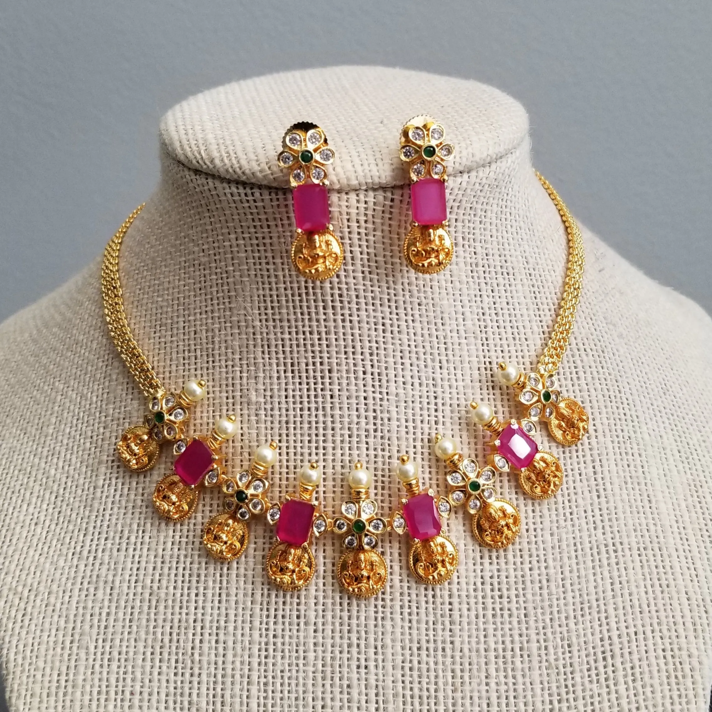 Reserved For Apoorva Traditional Laxmi Kasu Necklace With AD Stones BT1