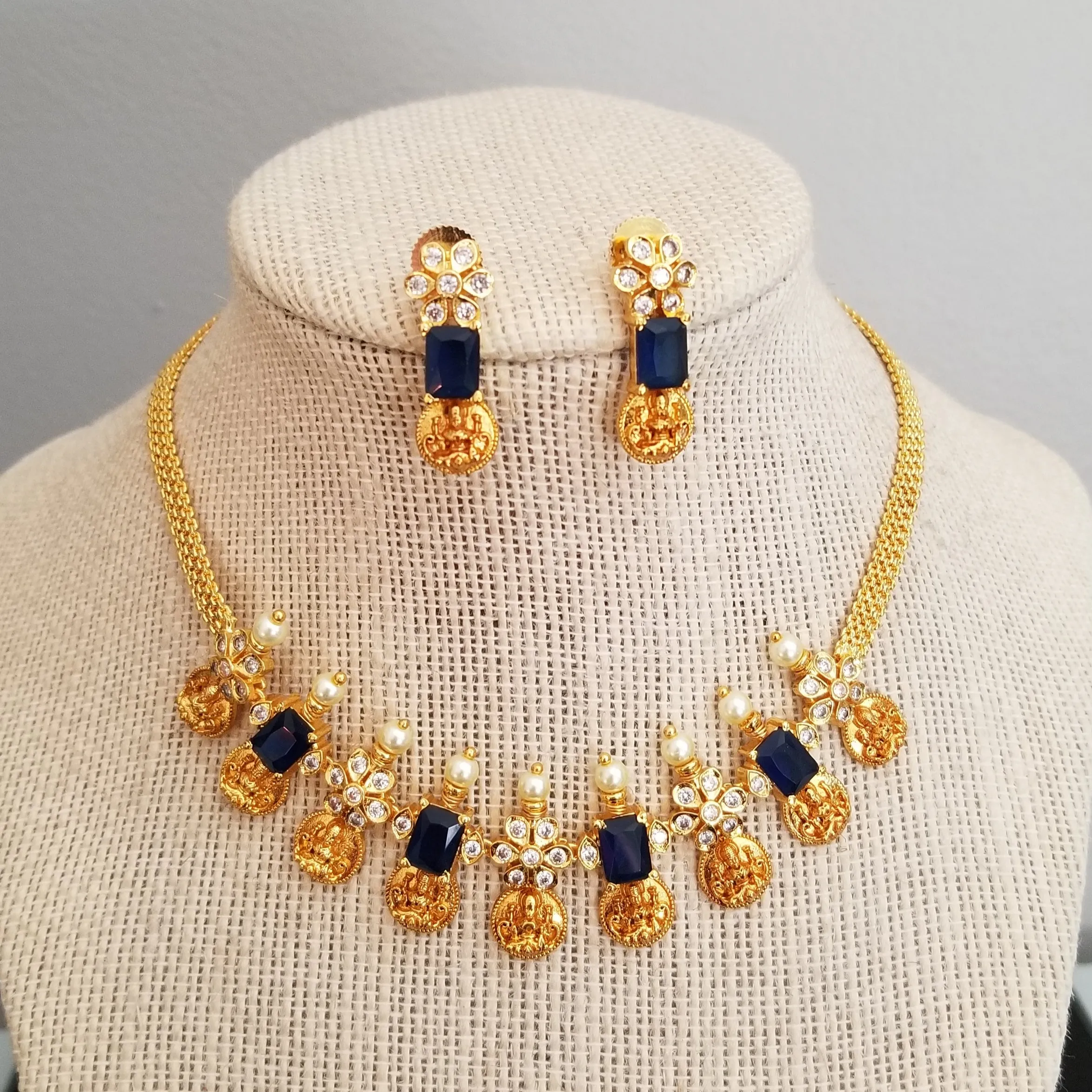 Reserved For Praveena Traditional Laxmi Kasu Necklace With AD Stones BT1