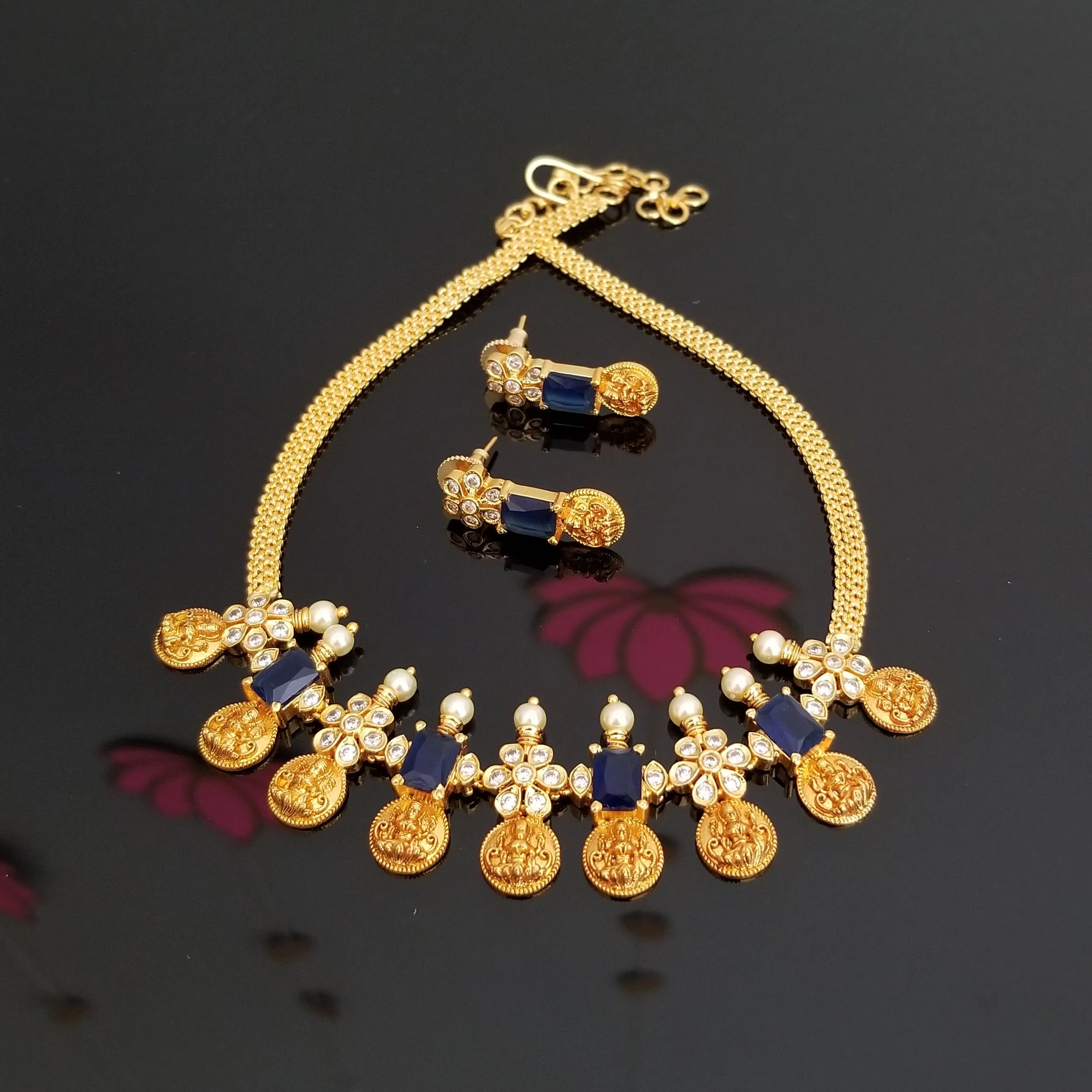 Reserved For Praveena Traditional Laxmi Kasu Necklace With AD Stones BT1