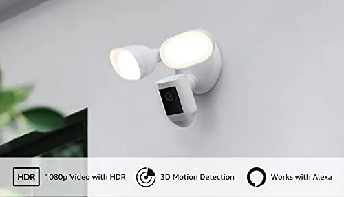 Ring Floodlight Cam Wired Pro with Bird’s Eye View and 3D Motion Detection (2021 release), White