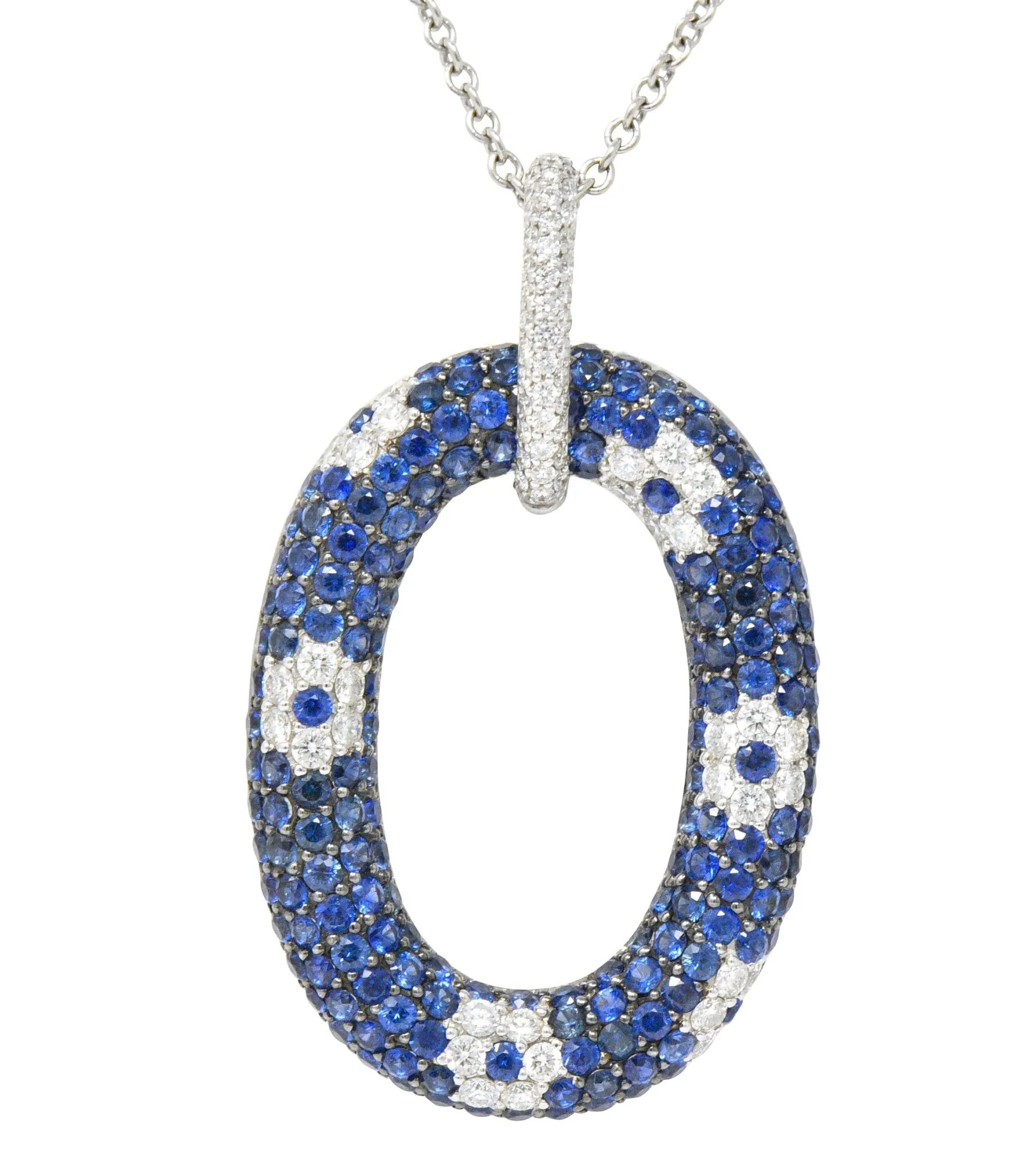 Roberto Coin Contemporary 9.55 CTW Sapphire Diamond 18 Karat White Gold Pendant Necklace