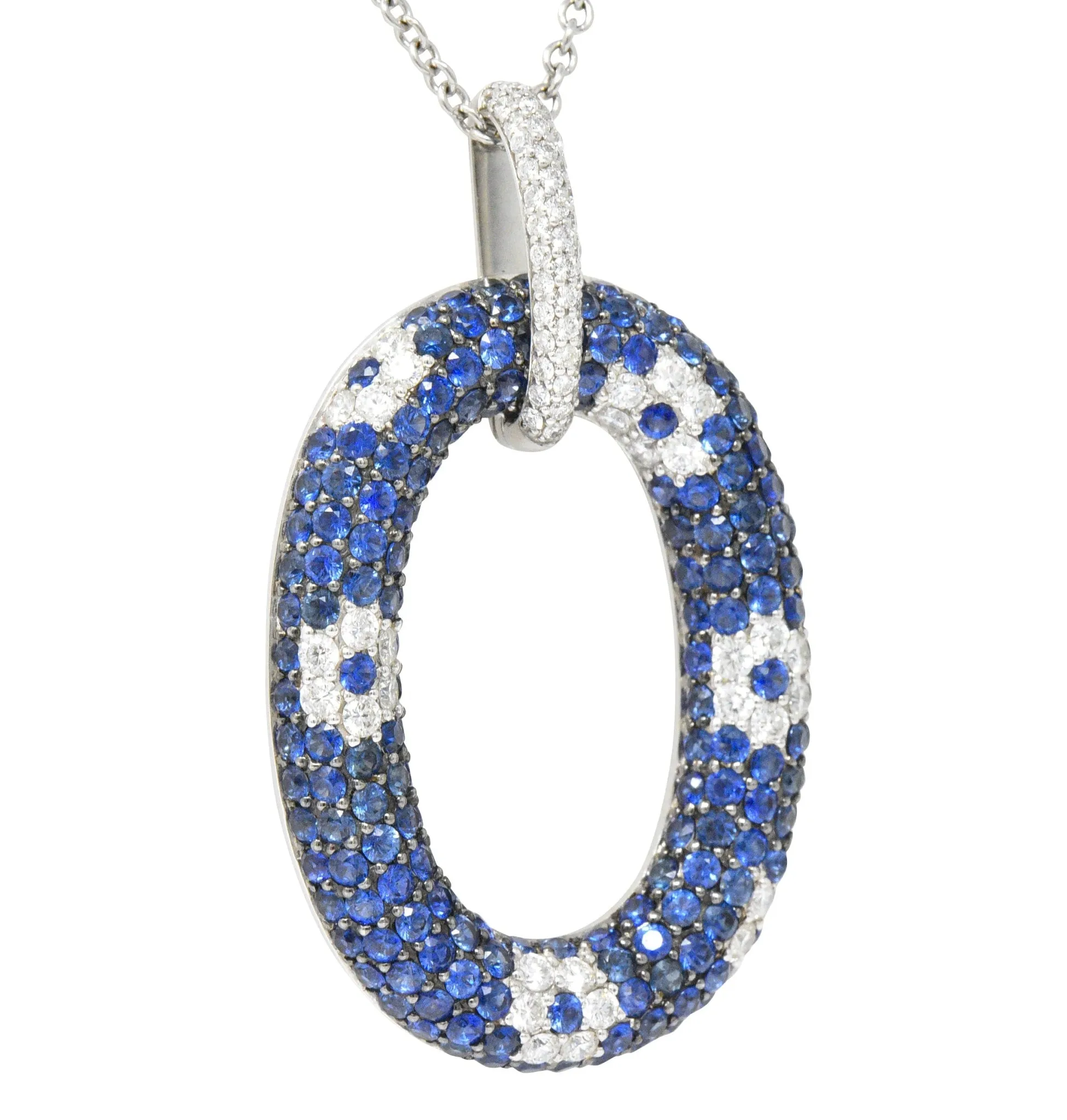 Roberto Coin Contemporary 9.55 CTW Sapphire Diamond 18 Karat White Gold Pendant Necklace