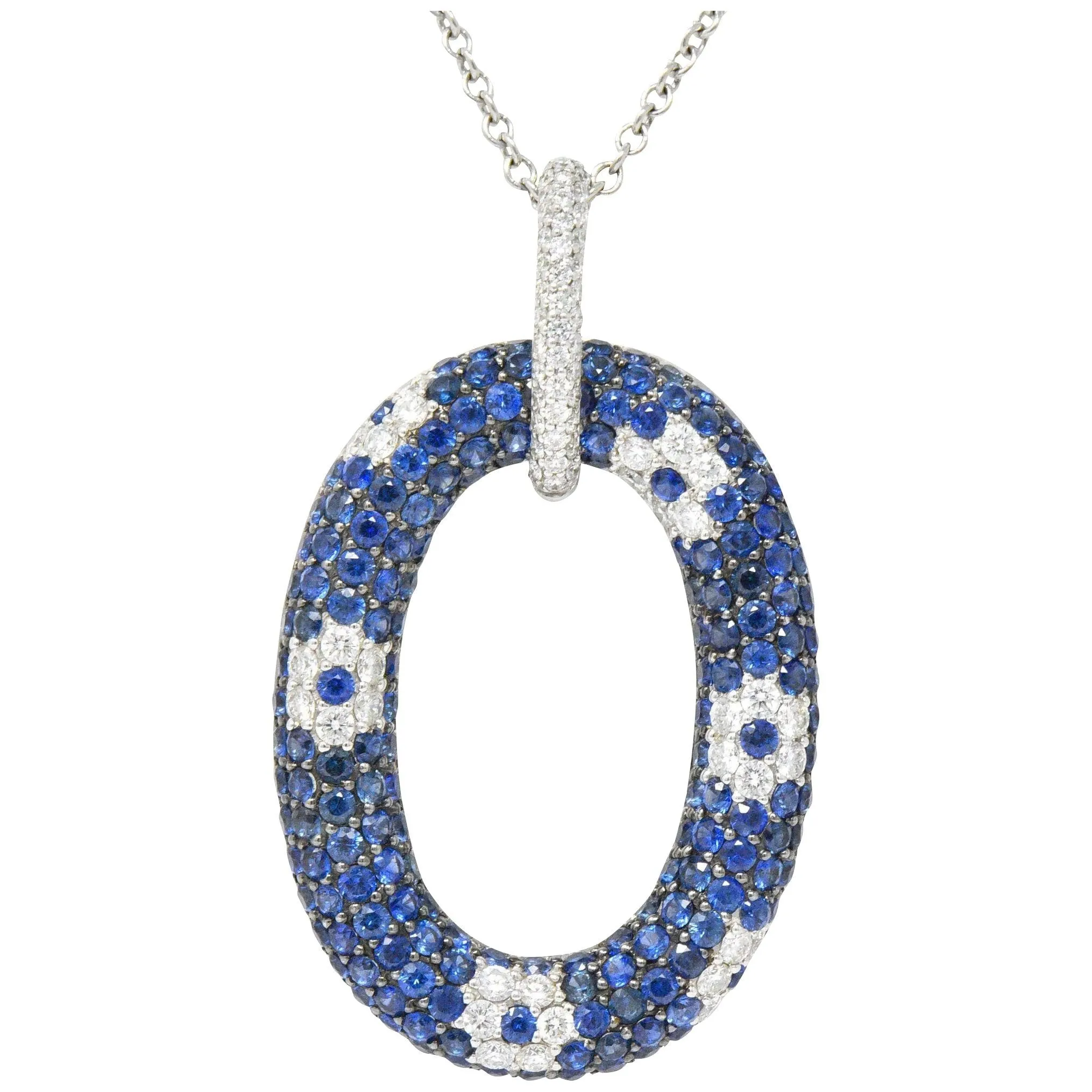 Roberto Coin Contemporary 9.55 CTW Sapphire Diamond 18 Karat White Gold Pendant Necklace