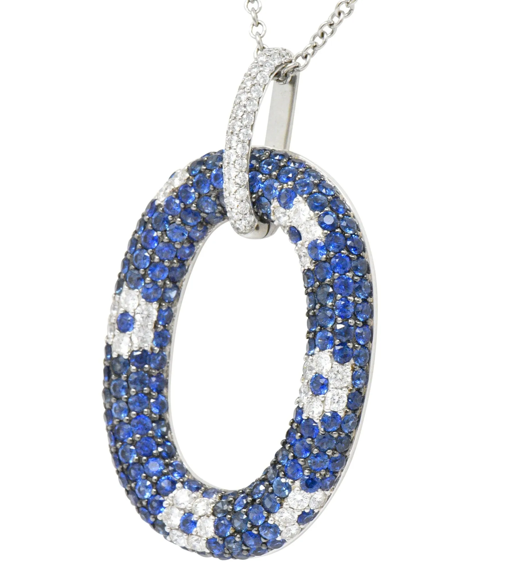 Roberto Coin Contemporary 9.55 CTW Sapphire Diamond 18 Karat White Gold Pendant Necklace