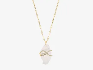 Rock Candy Crystal Quartz Gold and Diamond Caged Necklace