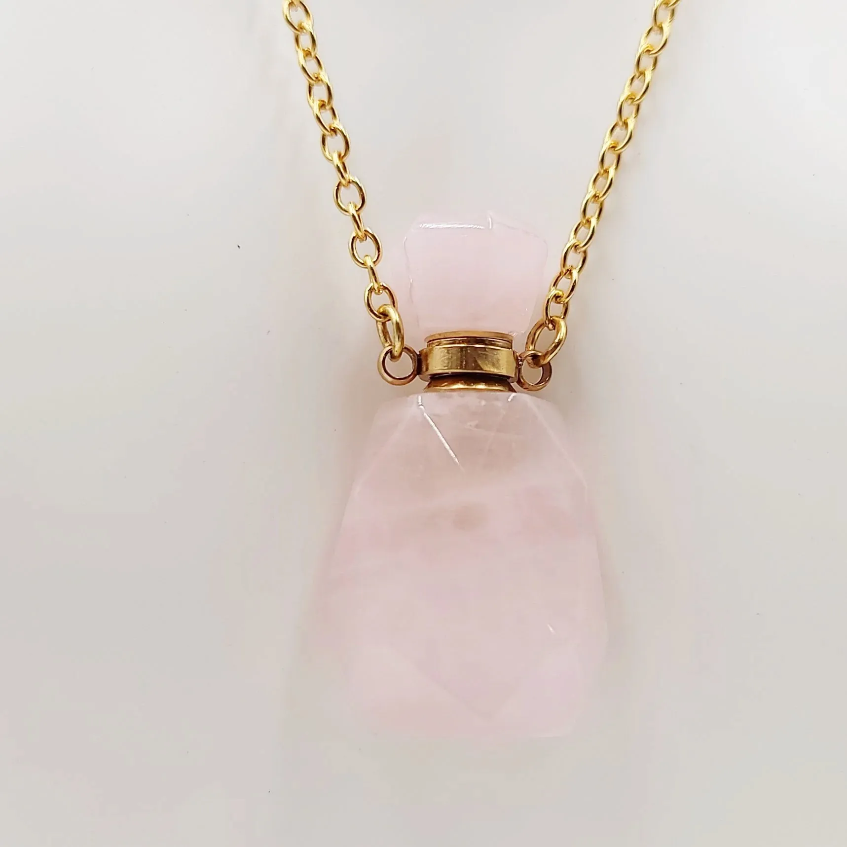 Rose Quartz Bottle Pendant Sacred Geometry Holder Perfume Oils Incense Ashes