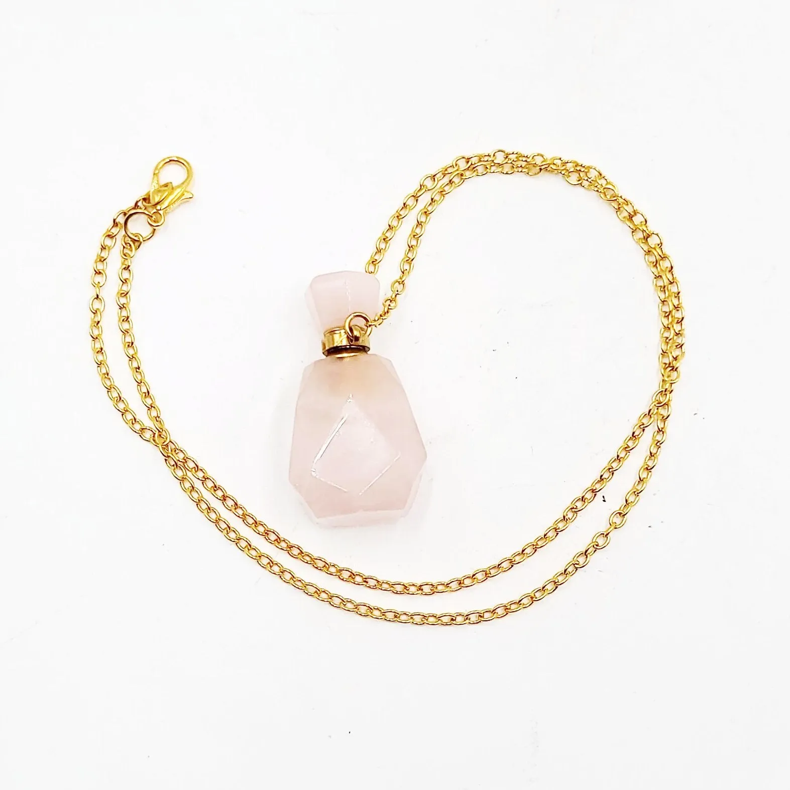 Rose Quartz Bottle Pendant Sacred Geometry Holder Perfume Oils Incense Ashes