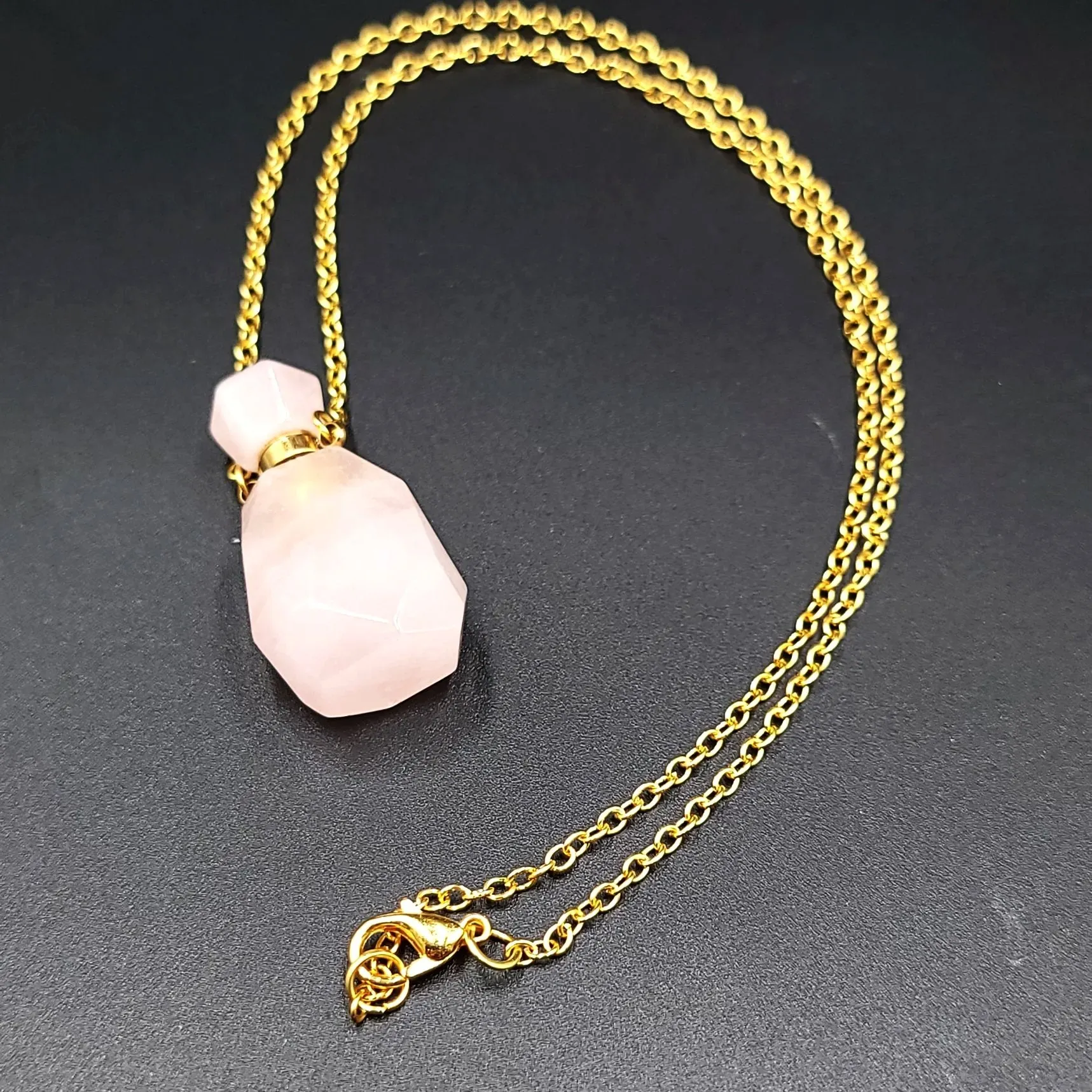 Rose Quartz Bottle Pendant Sacred Geometry Holder Perfume Oils Incense Ashes