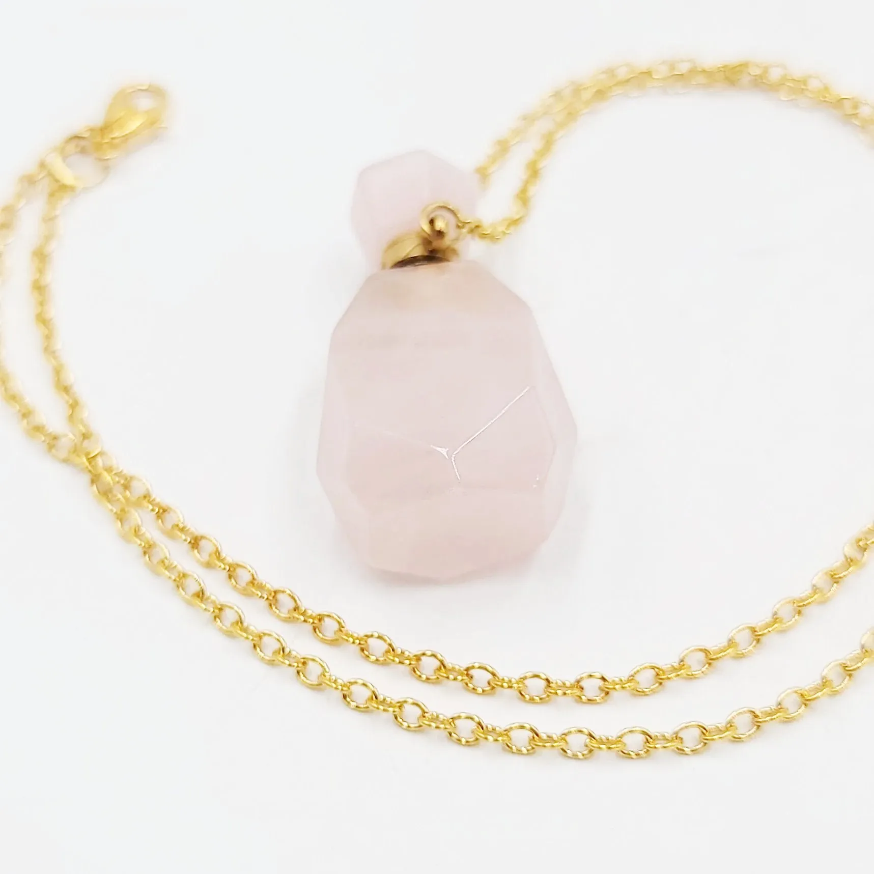 Rose Quartz Bottle Pendant Sacred Geometry Holder Perfume Oils Incense Ashes
