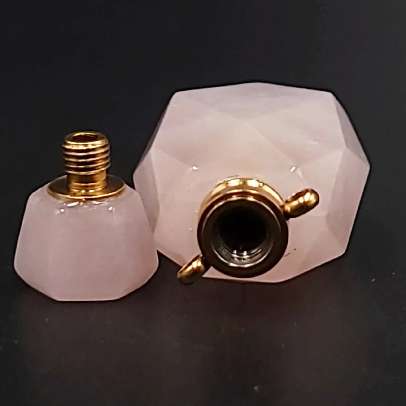Rose Quartz Bottle Pendant Sacred Geometry Holder Perfume Oils Incense Ashes