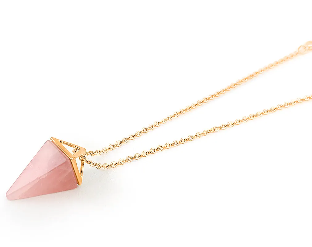 Rose quartz pyramid point necklace