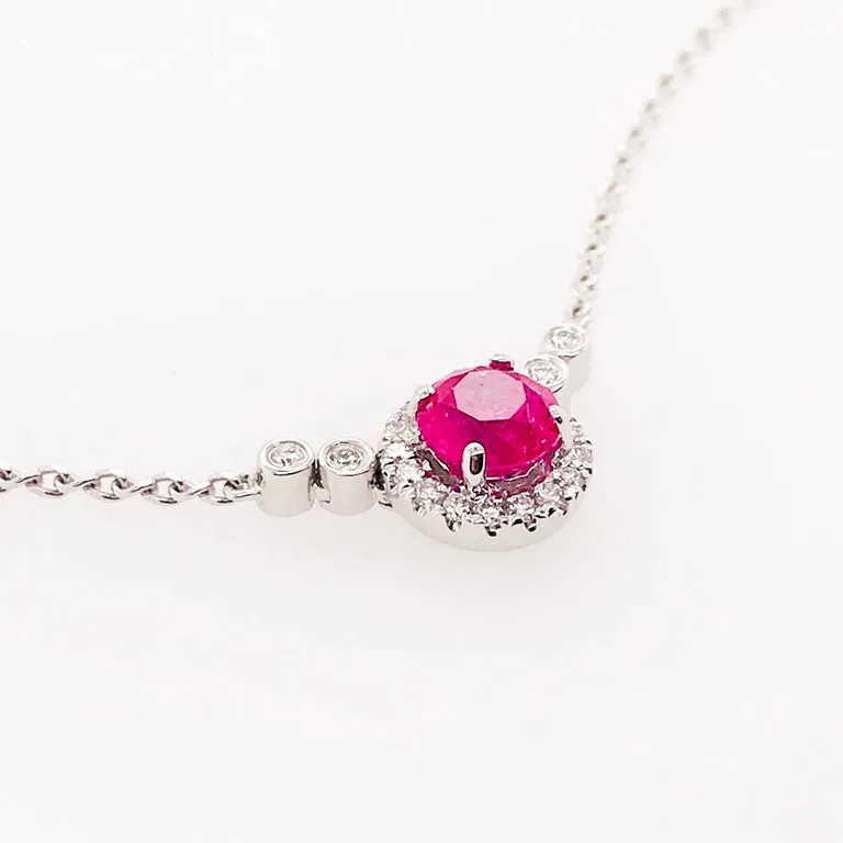Ruby and Diamond Halo Necklace