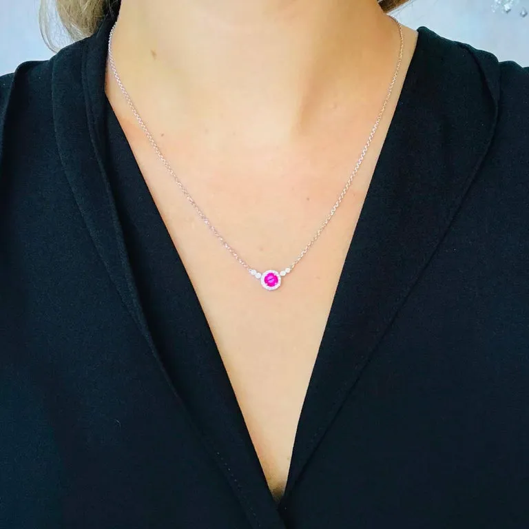 Ruby and Diamond Halo Necklace