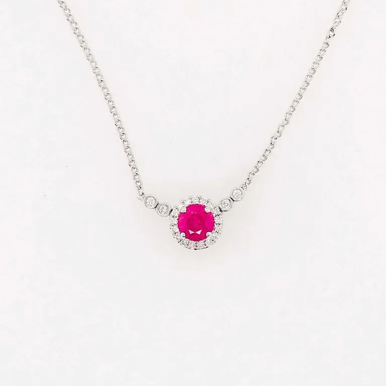 Ruby and Diamond Halo Necklace