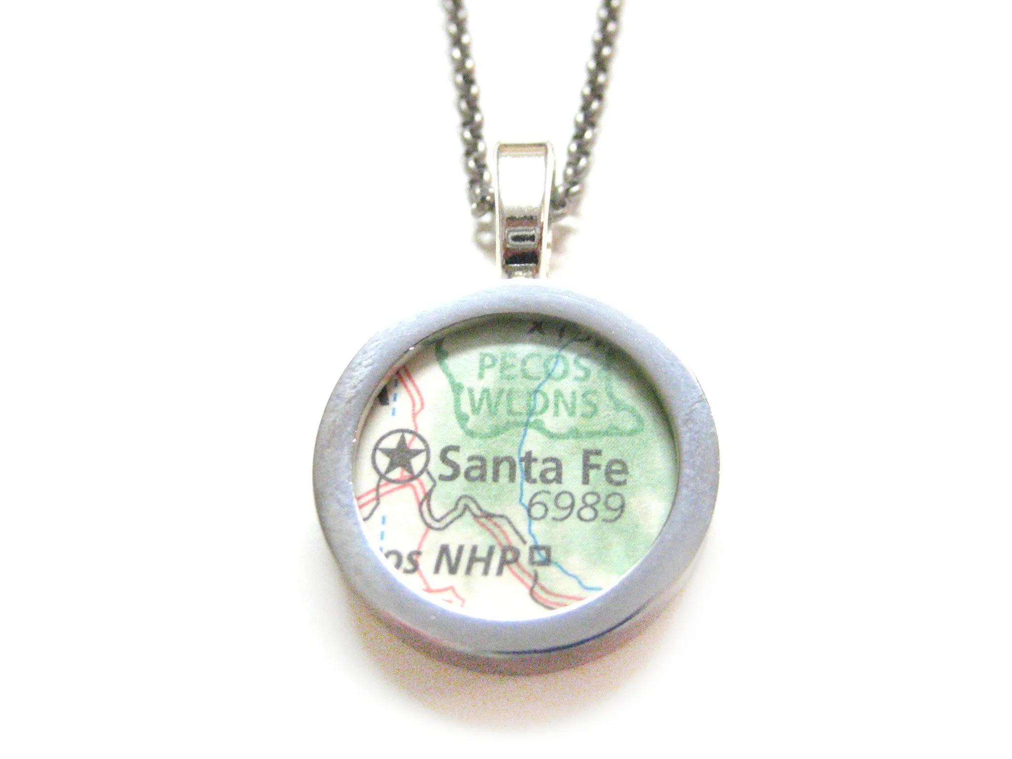 Santa Fe New Mexico Map Pendant Necklace