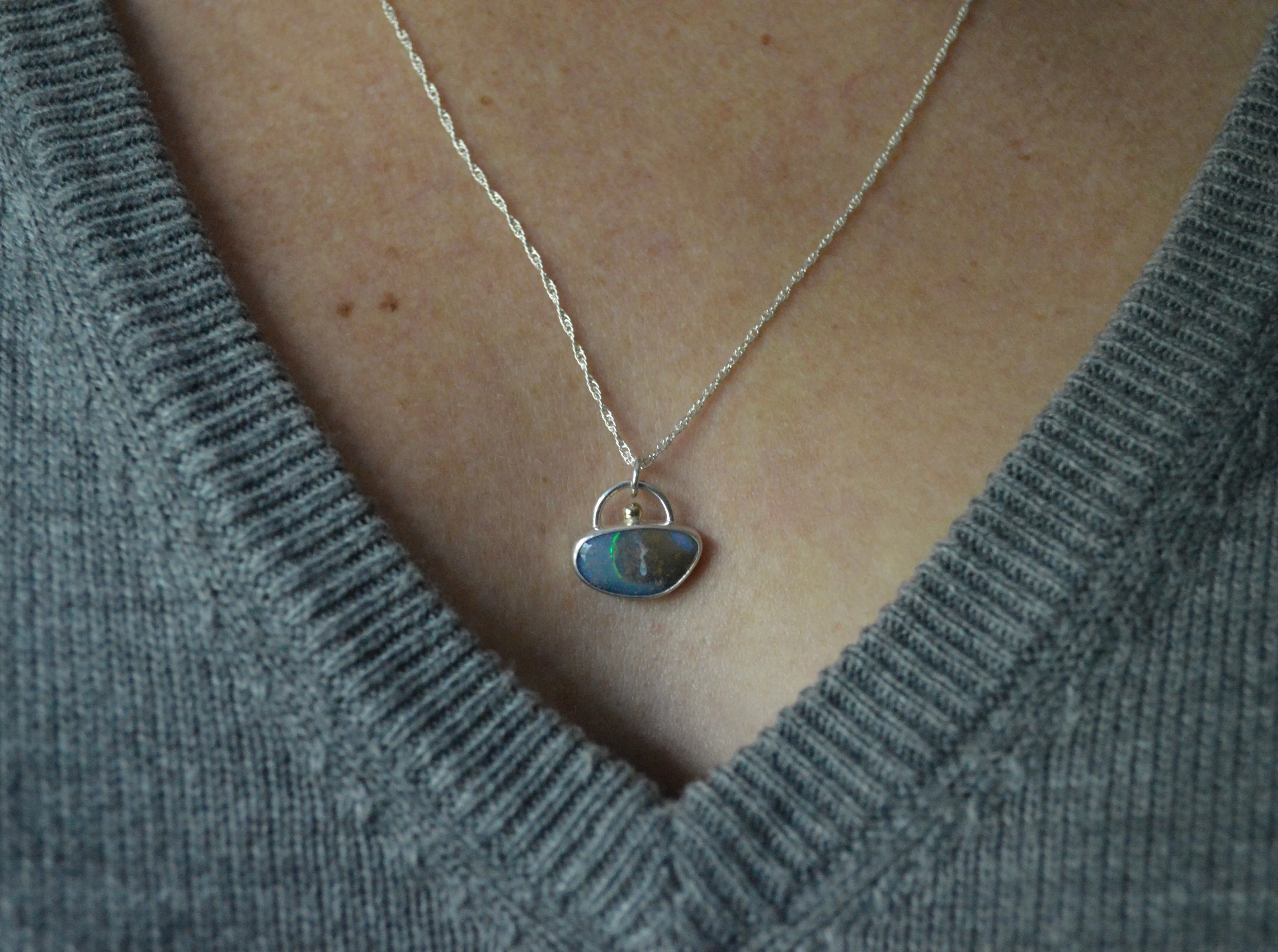 Silver and Gold Opal Island Pendant OOAK