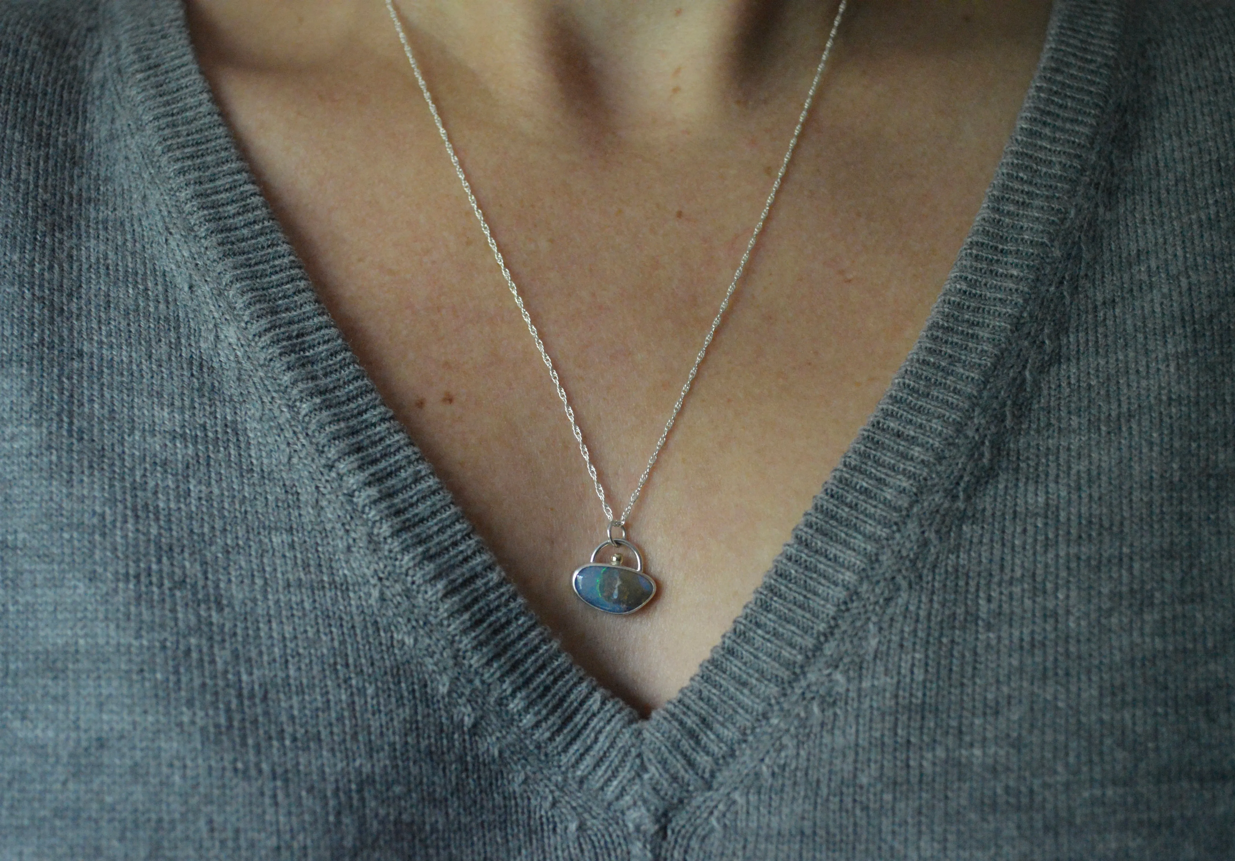 Silver and Gold Opal Island Pendant OOAK