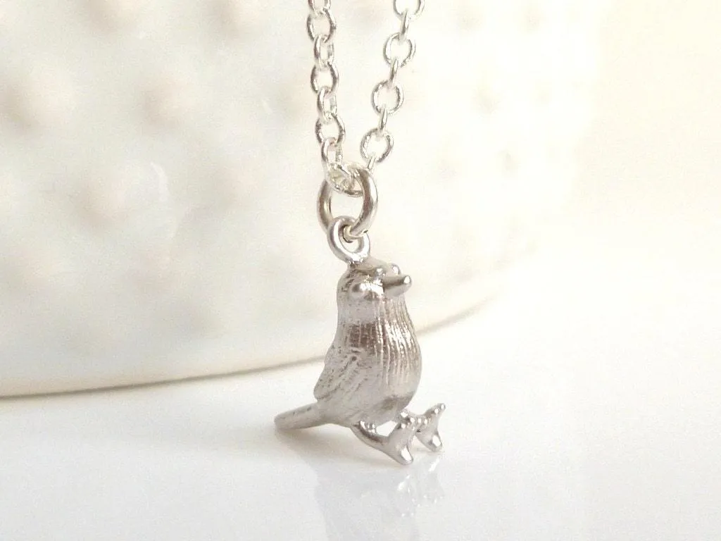 Silver Bird Necklace, tiny bird charm, chick necklace, little bird pendant baby bird necklace simple delicate chain small chickadee necklace