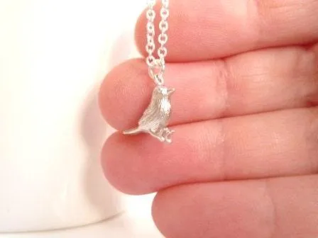 Silver Bird Necklace, tiny bird charm, chick necklace, little bird pendant baby bird necklace simple delicate chain small chickadee necklace