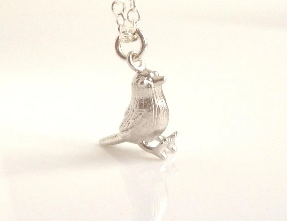 Silver Bird Necklace, tiny bird charm, chick necklace, little bird pendant baby bird necklace simple delicate chain small chickadee necklace