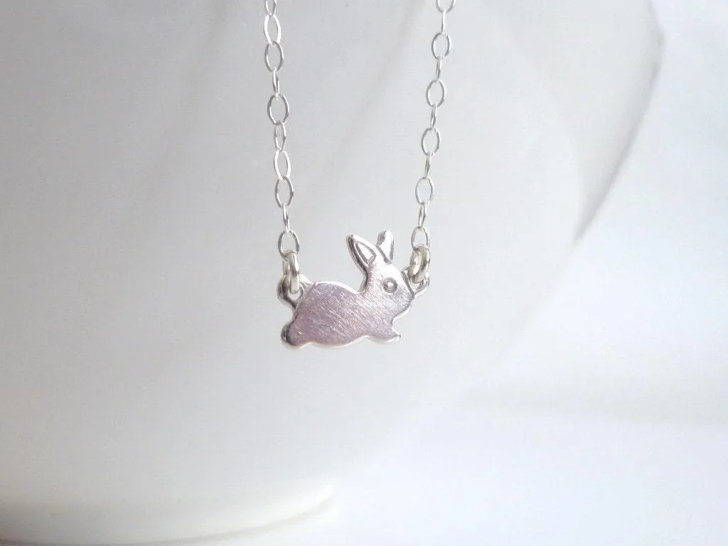 Silver Bunny Necklace, .925 sterling silver chain, baby bunny pendant, little bunny necklace, Easter gift, small silver rabbit necklace