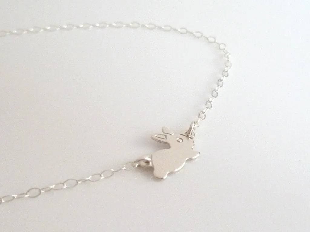 Silver Bunny Necklace, .925 sterling silver chain, baby bunny pendant, little bunny necklace, Easter gift, small silver rabbit necklace