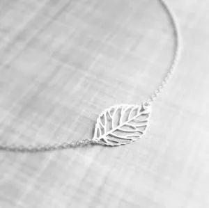 Silver Leaf Necklace, silver filigree necklace, leaf pendant, cut out leaf necklace, leaf outline necklace, delicate leaf small modern leaf