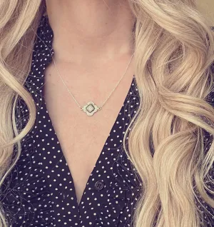 Silver Quatrefoil Necklace, silver clover necklace, small silver clover, luck necklace, antique silver, 4 lobe pendant, ornate necklace, St Patrick's Day gift