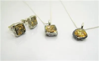 Silver Raw Diamond Pendant 24k Yellow Gold Sterling  Hadar Designer (ASy