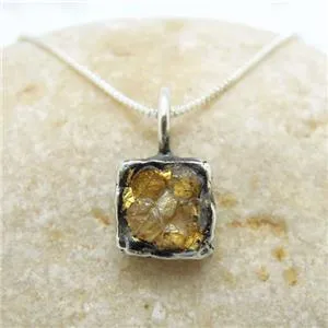 Silver Raw Diamond Pendant 24k Yellow Gold Sterling  Hadar Designer (ASy