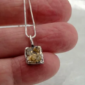 Silver Raw Diamond Pendant 24k Yellow Gold Sterling  Hadar Designer (ASy