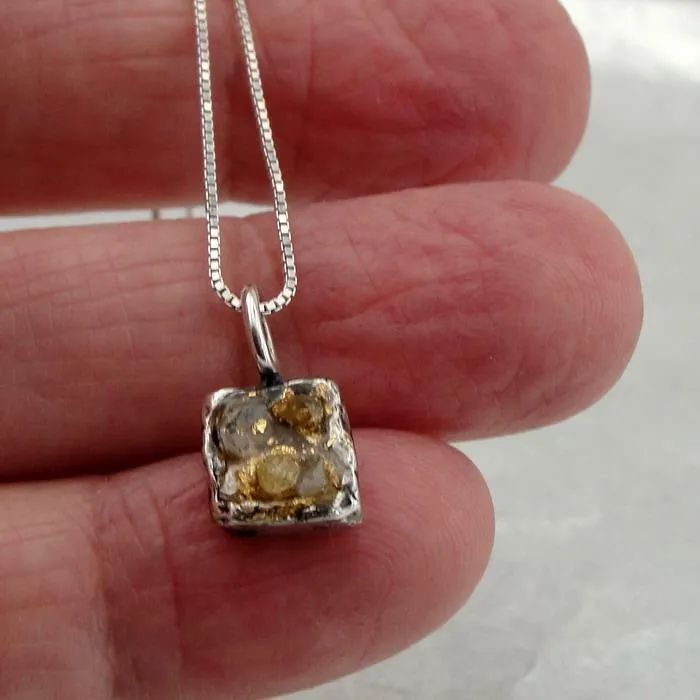 Silver Raw Diamond Pendant 24k Yellow Gold Sterling  Hadar Designer (ASy