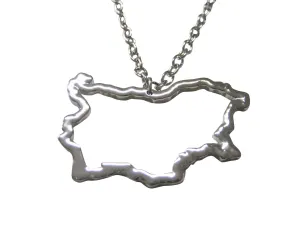 Silver Toned Bulgaria Map Outline Pendant Necklace