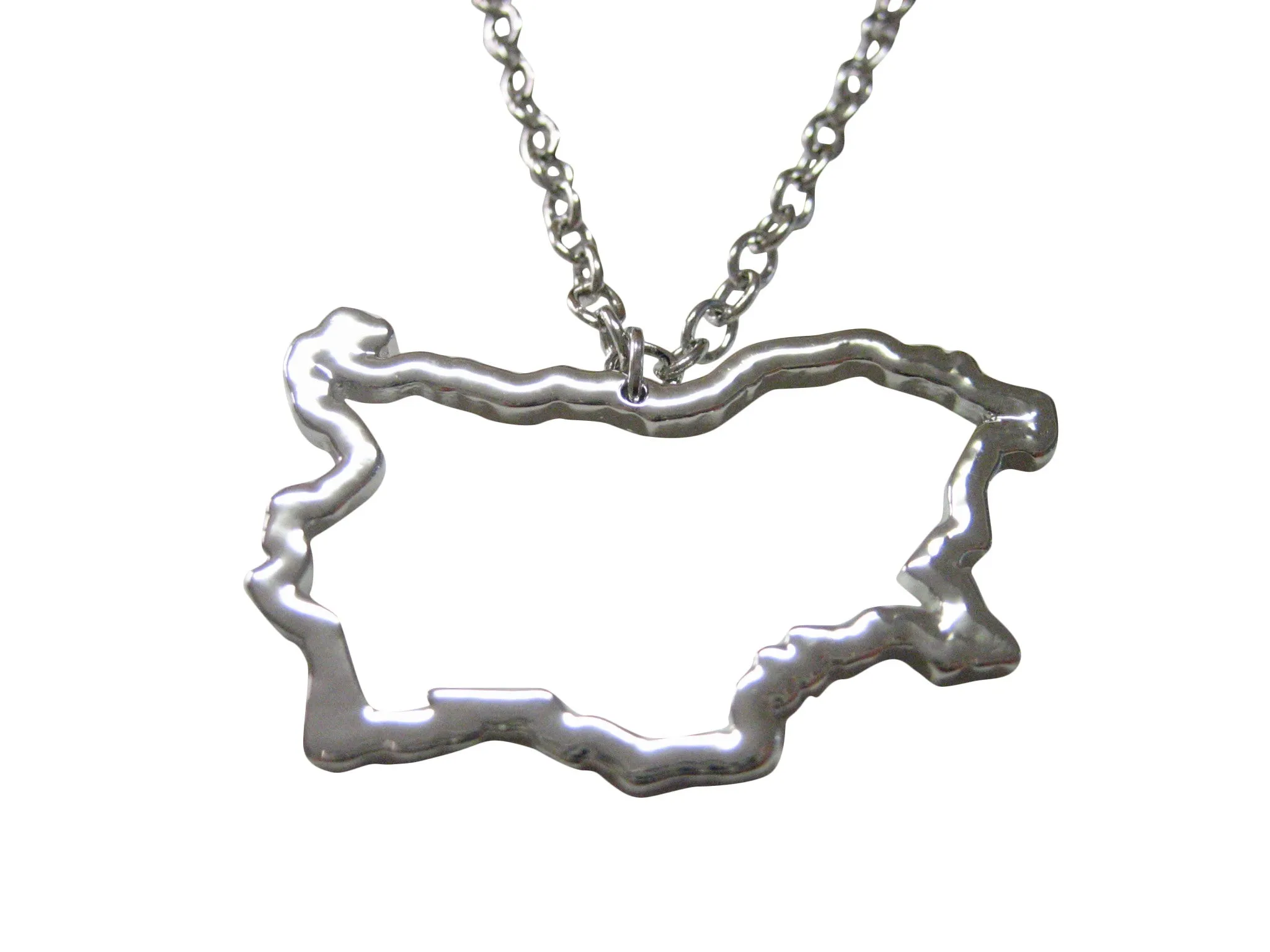 Silver Toned Bulgaria Map Outline Pendant Necklace