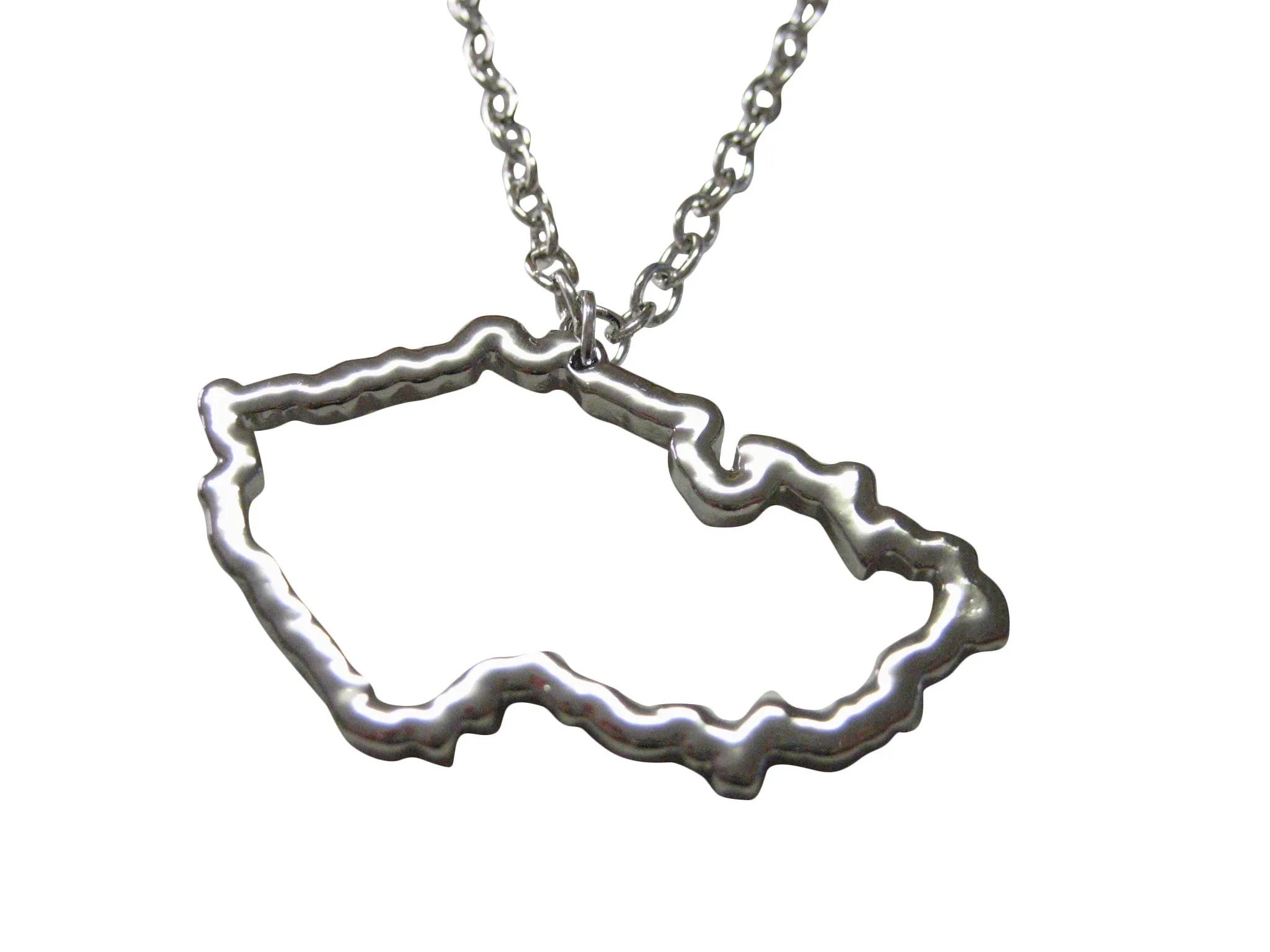 Silver Toned Czech Republic Map Outline Pendant Necklace